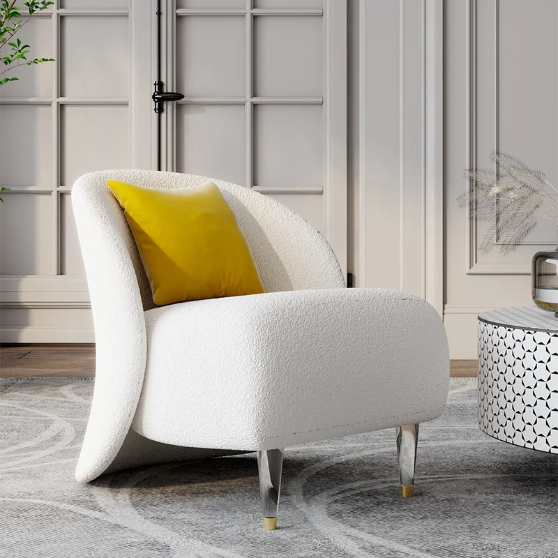 Moon-shaped Modern Cream White Boucle Accent Chair Acrylic Chair