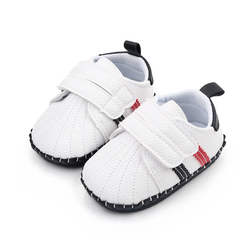 Spring and Autumn Solid Color Striped Shell Head Baby Soft Sole Small White Shoes for Walking factory