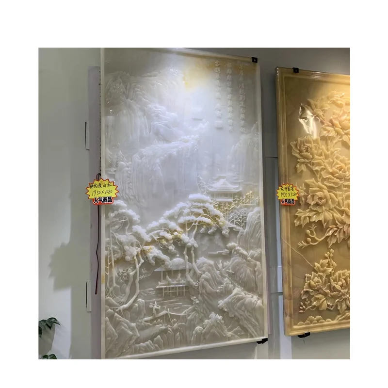 Customized High Quality Natural Onyx Carved 3D Wall Relief Sculpture for Background Wall