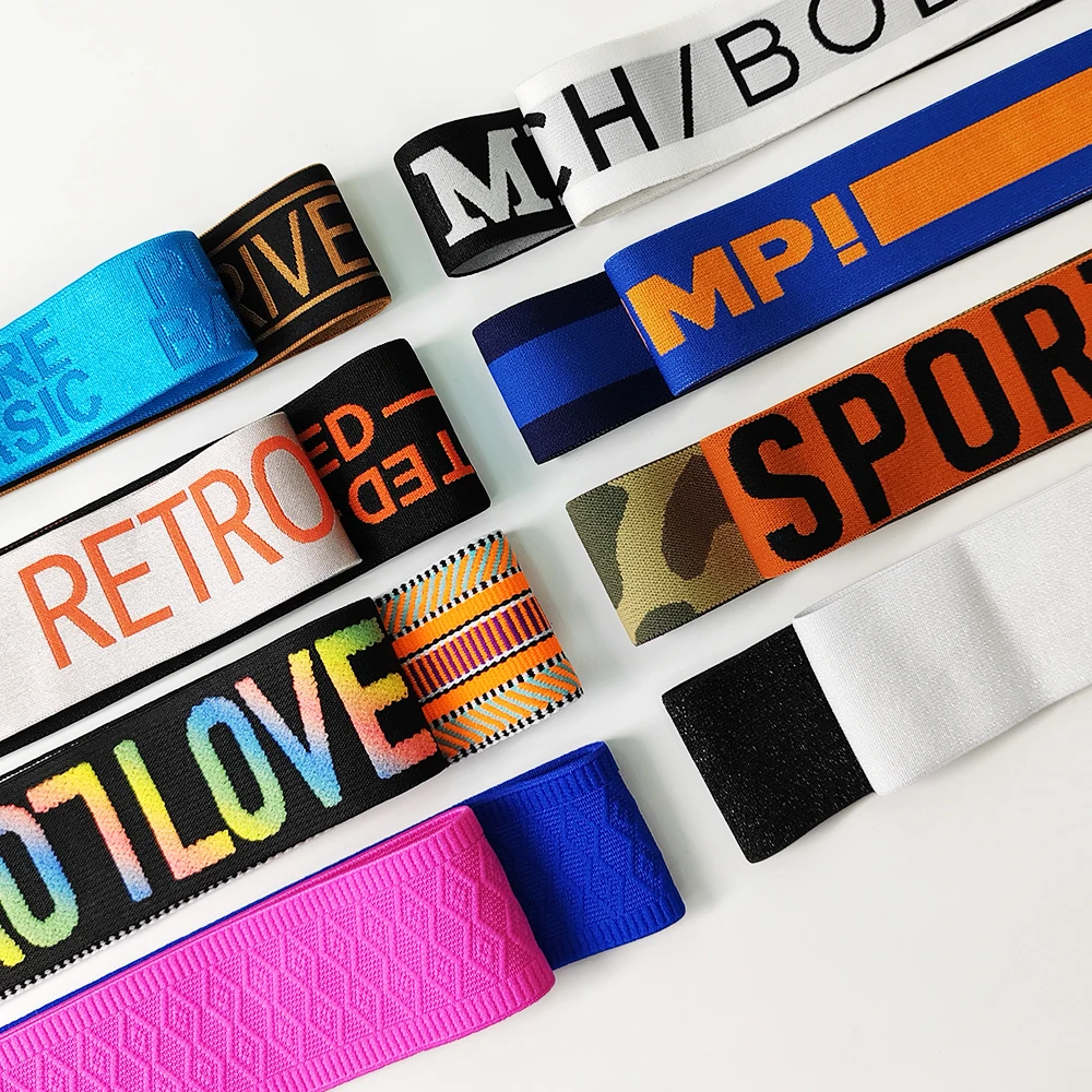 Wholesale 3D Embossed Letter Jacquard Elastic Band Webbing