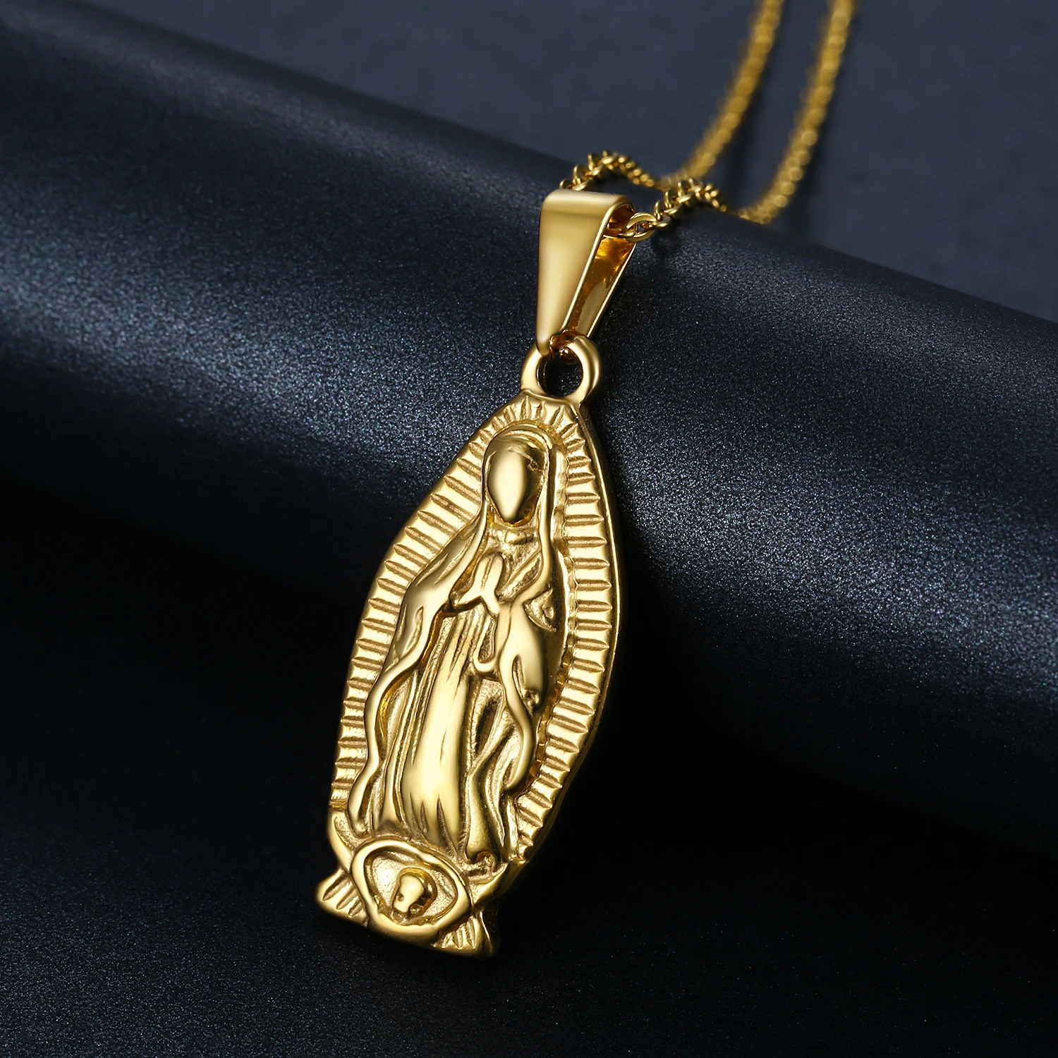Olivia 33mm Guadalupe Religious Gold Plated Virgin Mary Necklace Prayer  Christian Virgin Mary Pendant Necklace