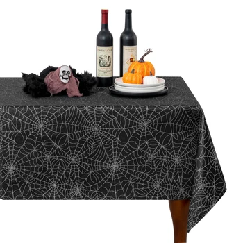 Halloween Spider Web printed Tablecloth Spillproof Washable Polyester Tablecover Spider Web Twinkle Metallic Fabric Table Cloth