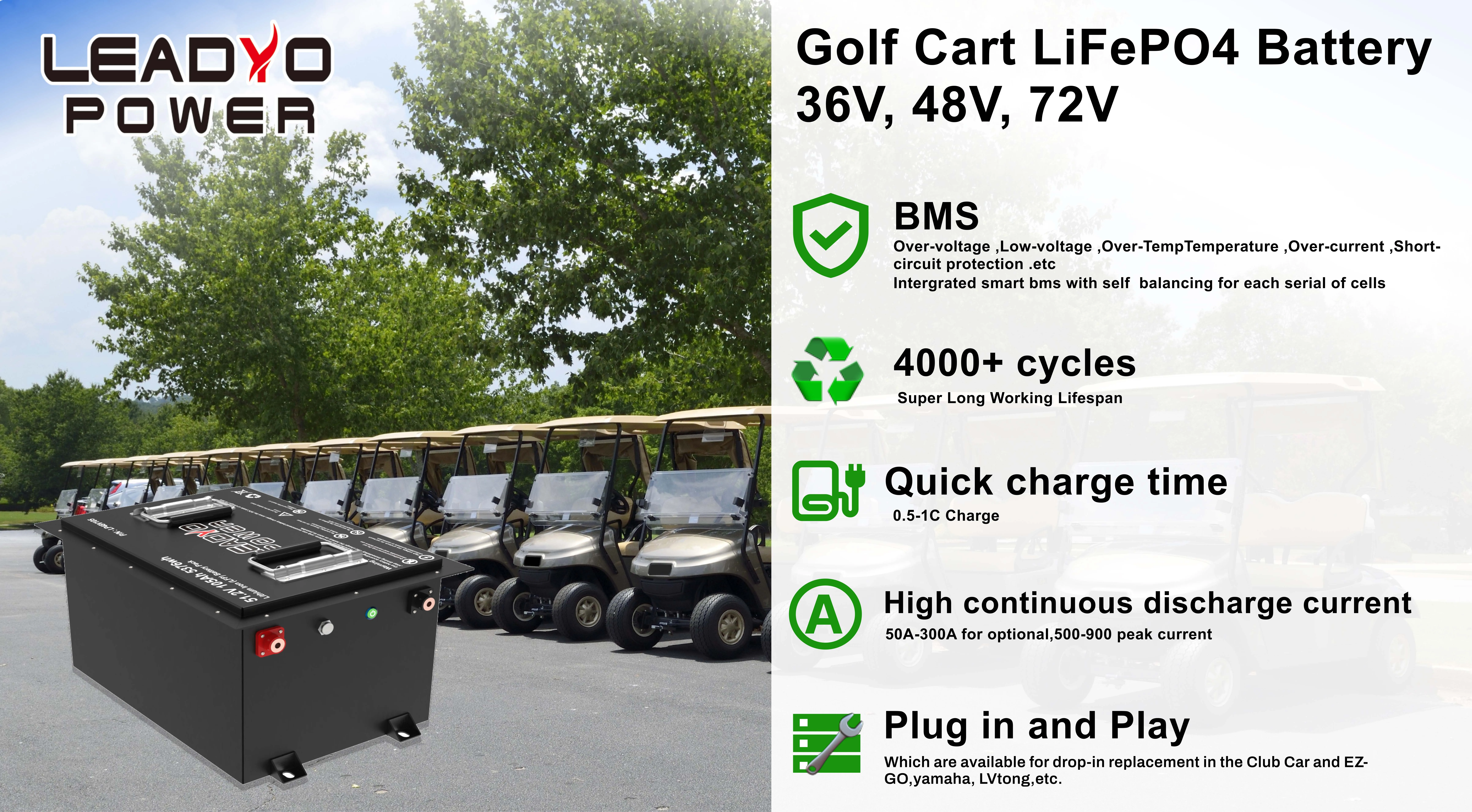All-in-one Solution 48V 51.2V 100Ah Baterai LiFePO4 Golf Cart Rechargeable Lithium Battery Pack details