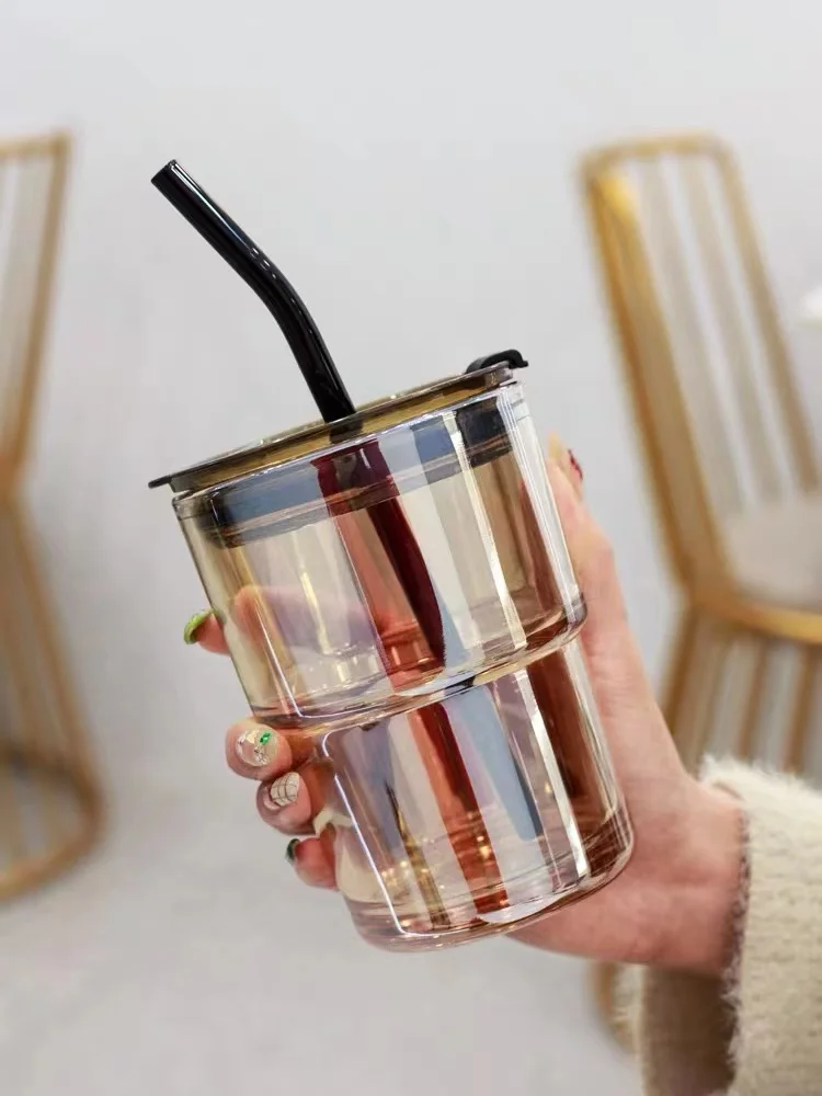 Cold Insulated Round Travel Mug Iced Transparent Reusable Clear Glass