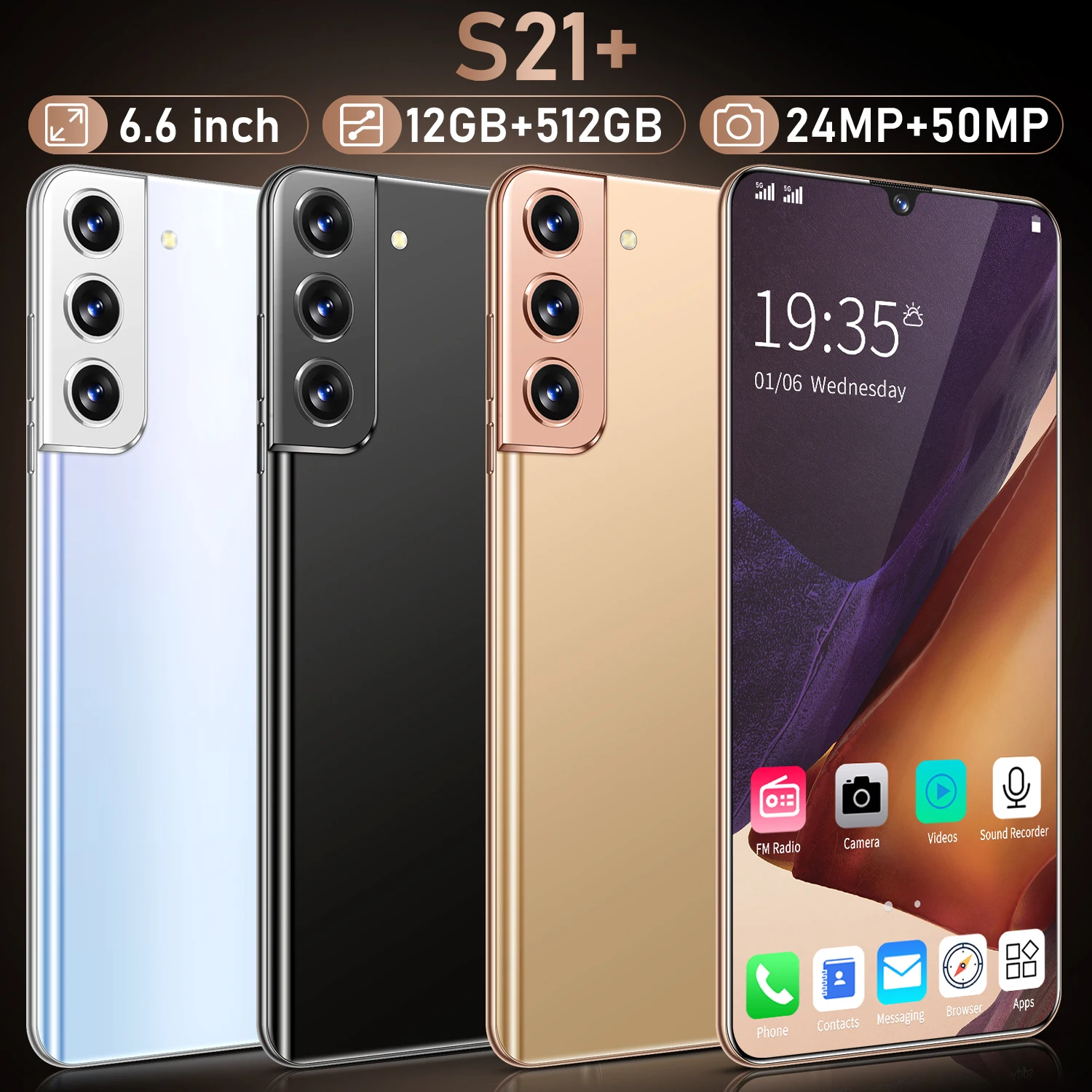 
 Смартфон S21 +, 6,6 дюйма, 12 + 512 ГБ, две SIM-карты, 6000 мА · ч  