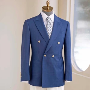 Haute Couture Men's Custom Wedding Suit High Quality Wool Fabric Double Breasted V-Neck Collar Plus Size Design Bespoke Blazers