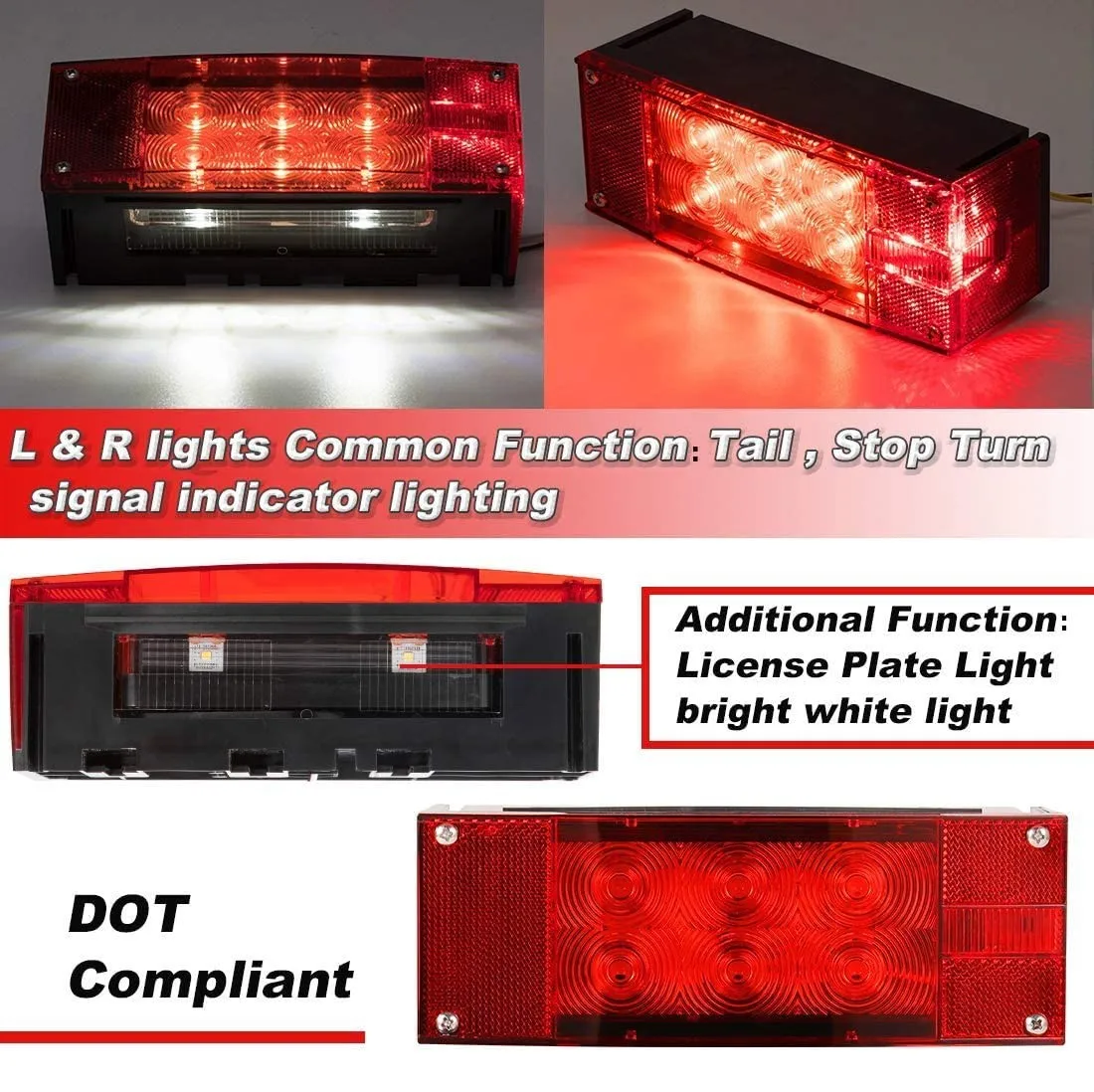 Boat Trailer Lights Kit, Submersible IP68 Waterproof, 12V Rectangular - View #4