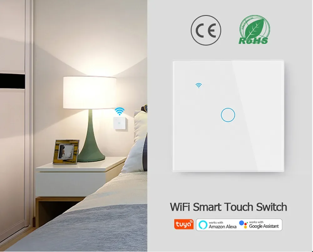 EU Standard Tuya/Smart Life Wifi Smart Light Switch Touch Panel Glass Control Wireless Wall work with Alexa Echo Google Home