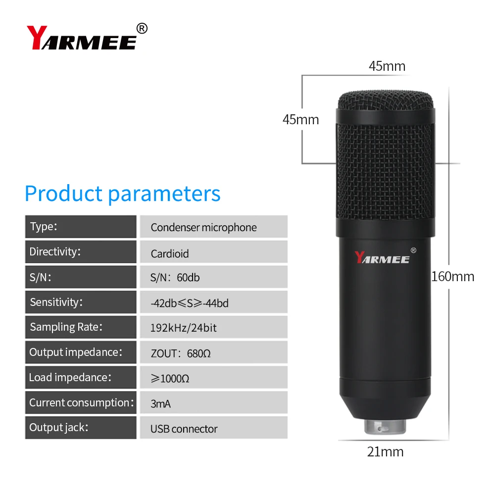 Professional Diaphragm Recording Condenser Microphone with USB Interface