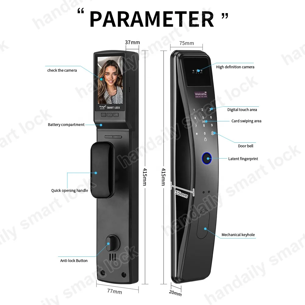 Elektronikong Digital na Biometric na Fingerprint Lock na may Wifi, Tuya Keyless na Door Lock na may 3D Face Recognition Access, Smart Door Lock K36