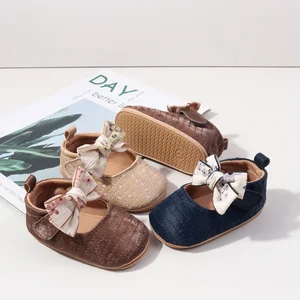 Wholesale Fashion Spring&Autumn Bowknot Design Baby Girl Princess Shoes With TPR Soled Baby Shoes