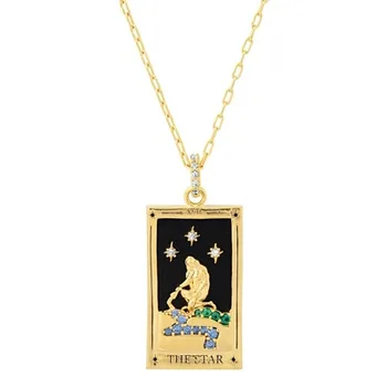 Tarot Necklace FOR Women and Men Colorful Pendant Rectangular Sun Mermaid Moon Painted Amulet Hip Pop Gift Necklace