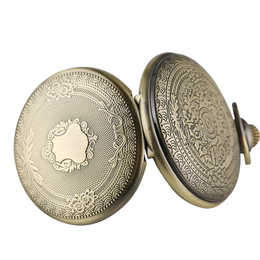 Carved Floral Rattan Shield Crown Pattern Pendant Steampunk Vintage Pocket Watch With Chain for Men Gift