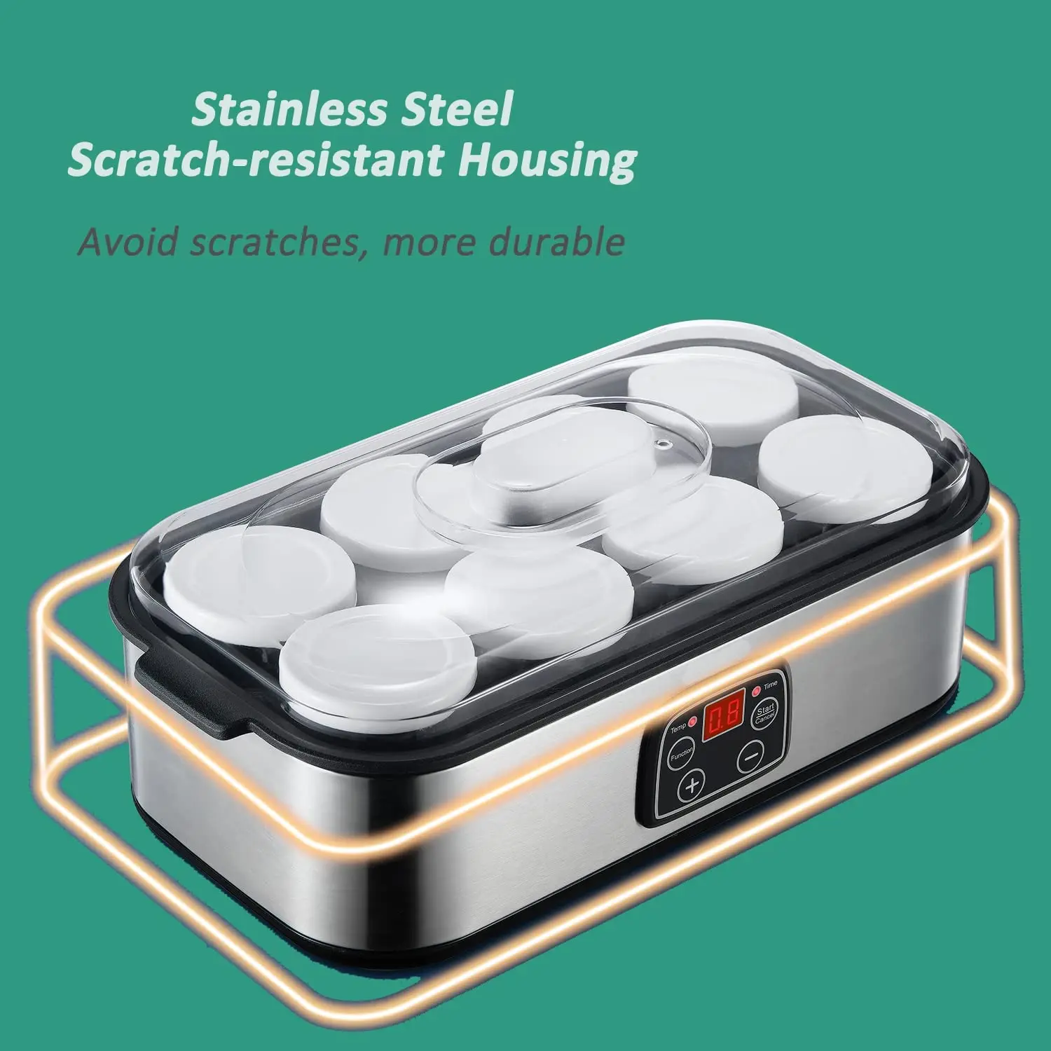 Yogurt Maker Temperature Control With Lcd Display And 8 X 180ml Glass