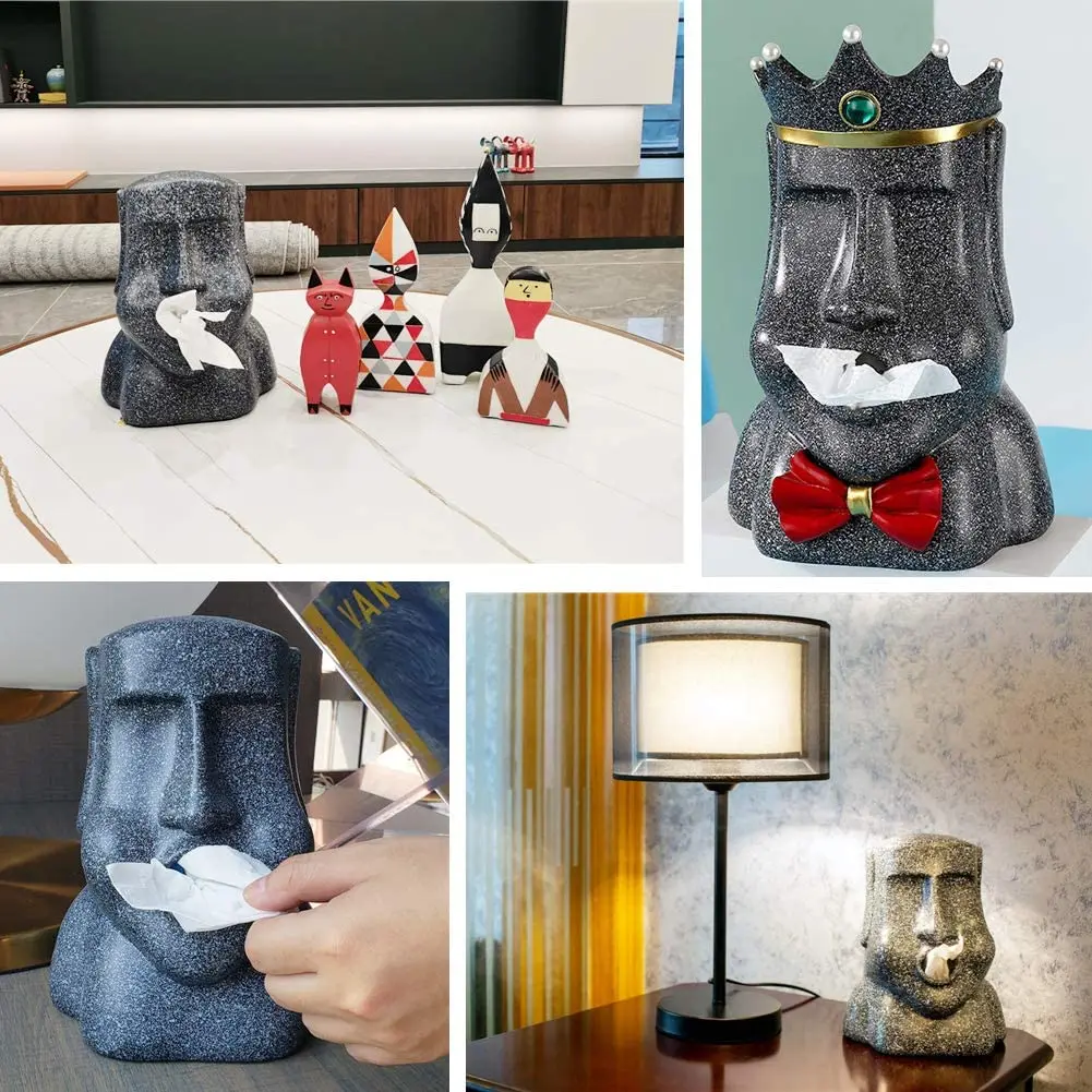 Adorable MOAI Shaped Plastic Tissue Box Cover Funny Easter Island Toilet Paper Holder Weird Tissue Box Covers for Paper Storage