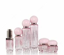 Polygon transparent skin care glass packaging set spherical cover jet pump 100ml40ml50G Essence water face cream cosmetic bottle