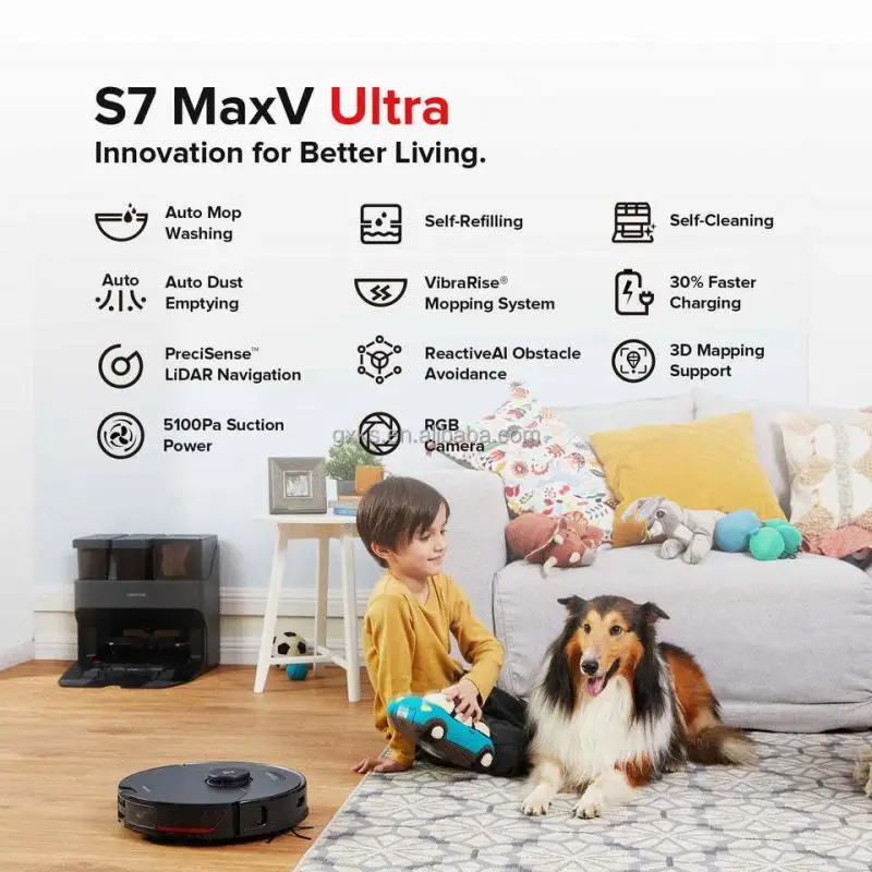 2022 New Arrival 5100pa Roborock S7 MaxV Ultra  Empty Wash Fill Dock Self-clean Sweeping Mop Floor Vacuum Cleaner Robot Vacuum