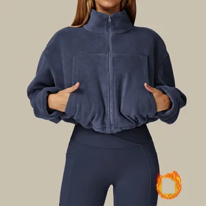 Fashion High Quality Winter Warm Fleece Zipper Pocket Sports Outdoor Gym Women Yoga Jacket