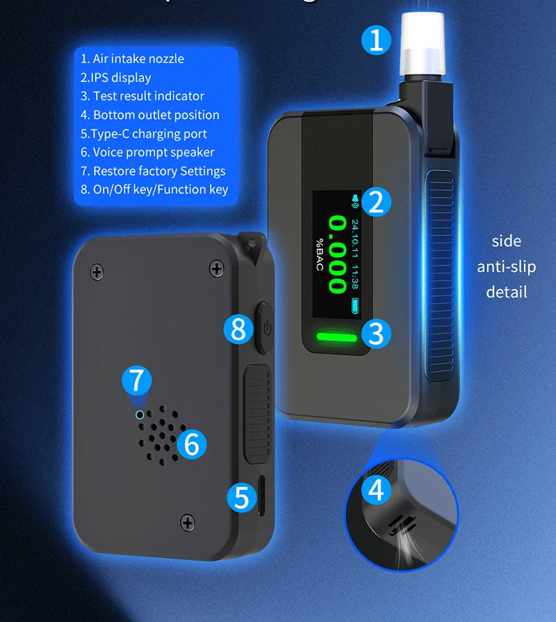D1000 Professional Digital Breath Alcohol Tester with Electrochemical Sensor OLED Display High Accuracy