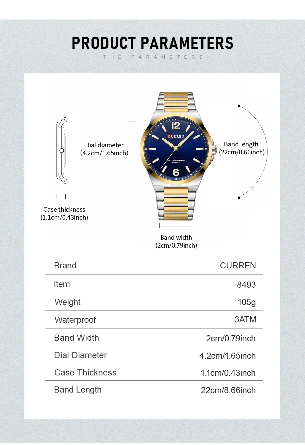 CURREN 8493 Classic Vintage Men's Quartz Watch 42mm Brand Original Wristwatches with Stainless Steel Band Luminous Hands Gift