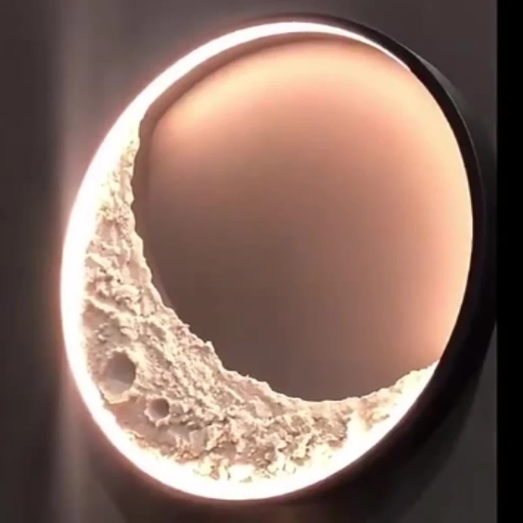 Porch Moon Wall Lamp Nordic Luxury Background Wall Lights Round Mirror Lunar Soil Face Stairwell Moon Lamps
