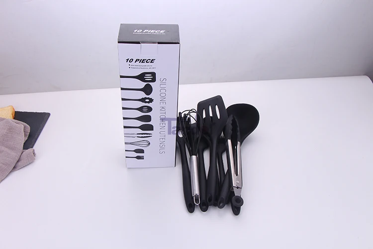 
Оптовая продажа, черный, красный легко чистящий набор кухонных инструментов, 10 шт., набор кухонной силиконовой утвари 
