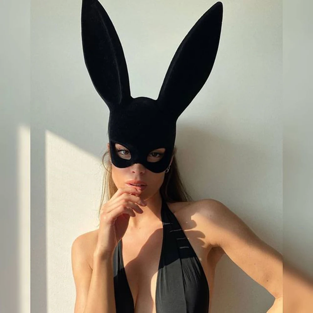 2023 New Animal Mask Rabbit Ears Half Mask Stud Punk Sexy Toy Cosplay Costume Matching Halloween Bar Nightclub Dress up Game