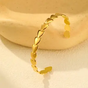 New Trendy Stainless Steel Adjustable Opening Bracelet Women Heart Shape C-shaped Open Cuff Jewelry Bangles