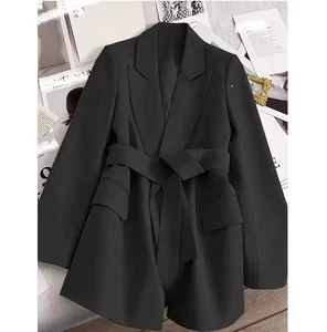 Black Lace-Up Suit Blazers Ladies Women Fall New Buttonless Casual Women's S Tuxedo