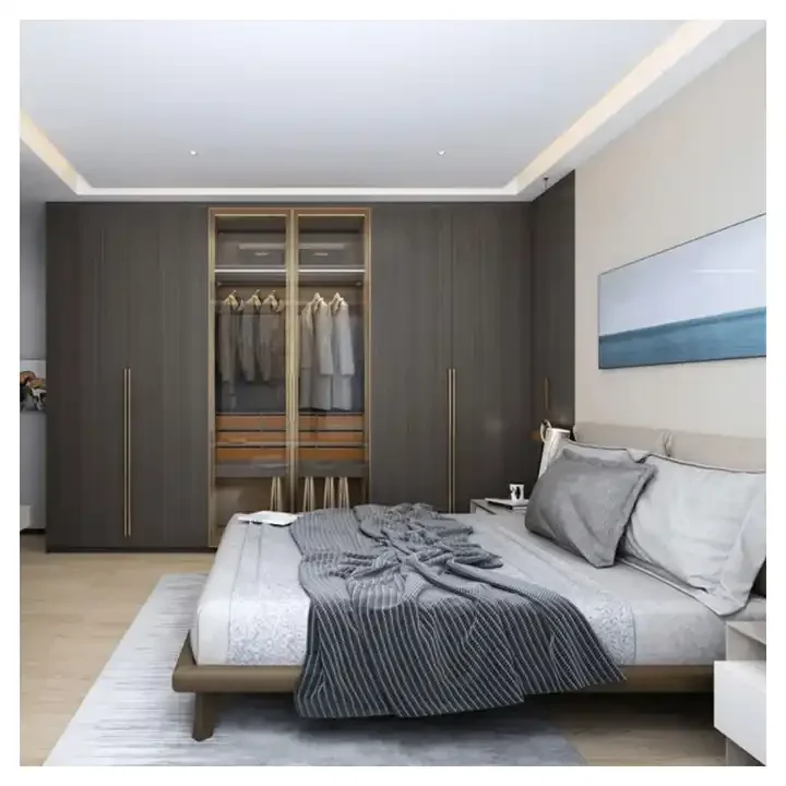 Melamine Coating Wooden Bedroom Wardrobe Modern Design Custom Durable High Quality Cheap Display Glass Doors Closet Accessories