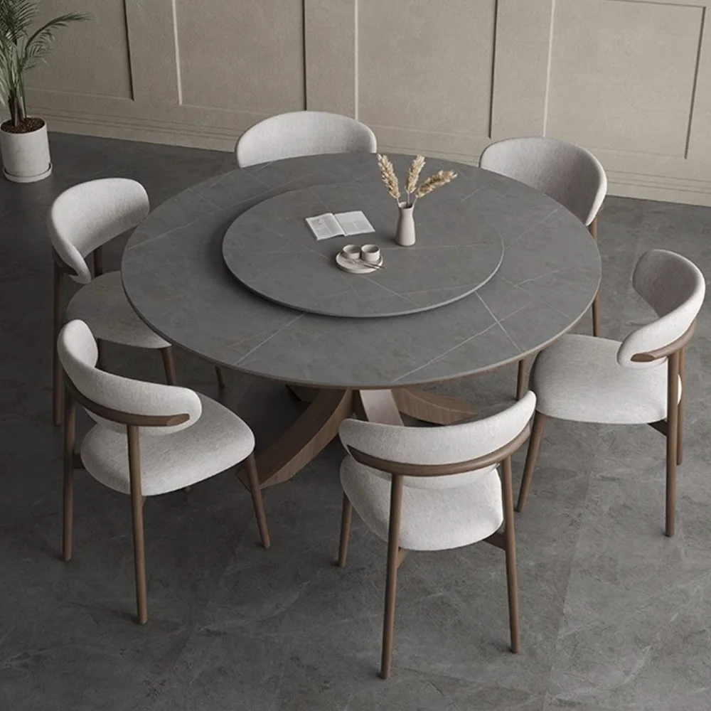 Luxury Slate Round Dining Table Multiperson With Turntable Dining