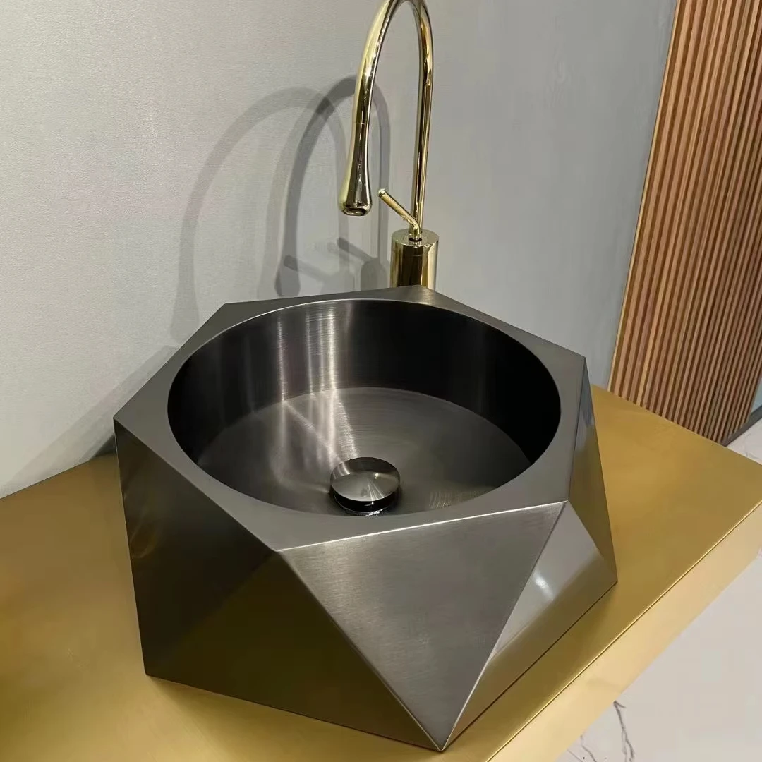 Modern 304 Stainless Steel Bathroom Wash Basin Sinks Diamond Design Easy Clean and Durable Hotels Villa