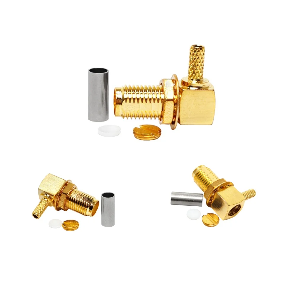 LMR100 RG174 RG316 Cable Coaxial With Right Angle SMA Connectors 90deg Crimp Female Jack Bulkhead RF Connector