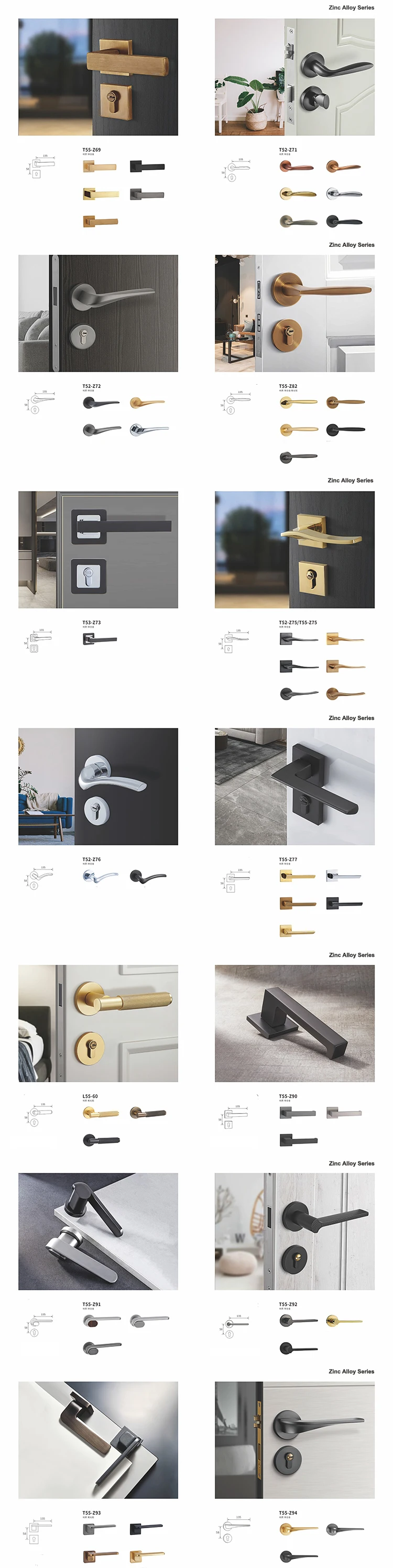 Modern Hardware Internal Round Square Front Luxury Interior Mortise Wood Door Lock Handle Lever