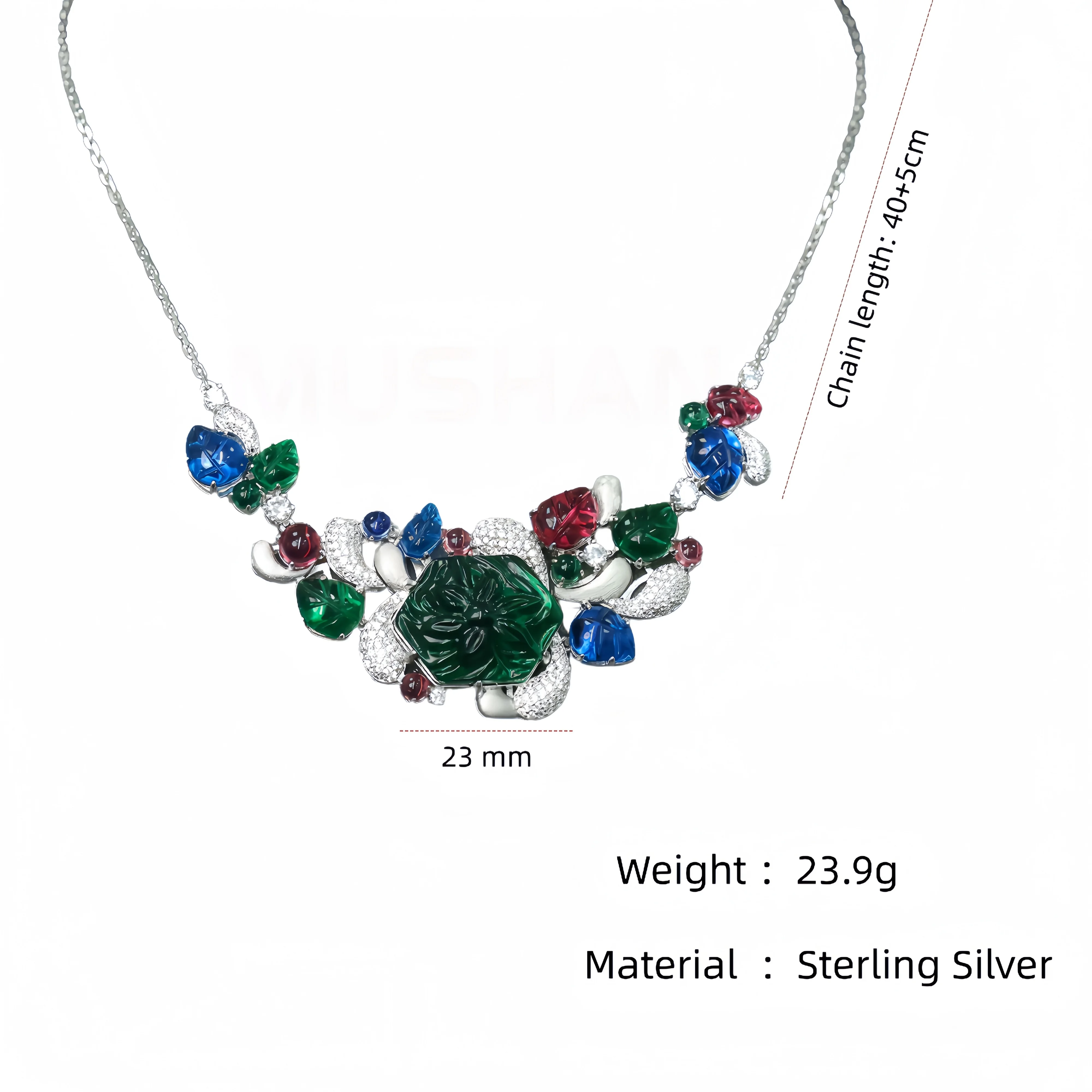 MUSHAN Jewelry Factory 925 Sterling Silver Fine Jewelry Chain Necklace High Carbon Diamond Tutti Frutti Style Charm Necklaces