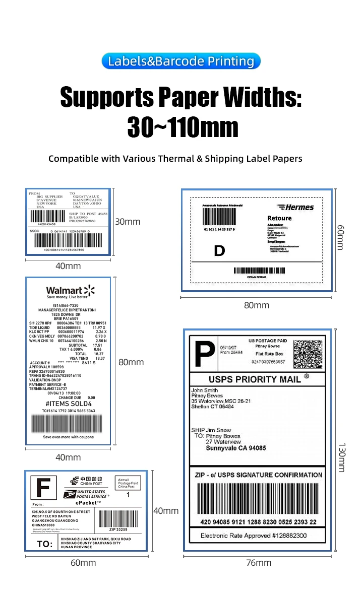 LUCK JINGLE Shipping Thermal Label Printer for Barcode QR Code Tag Label in Stock FCC Certified supplier