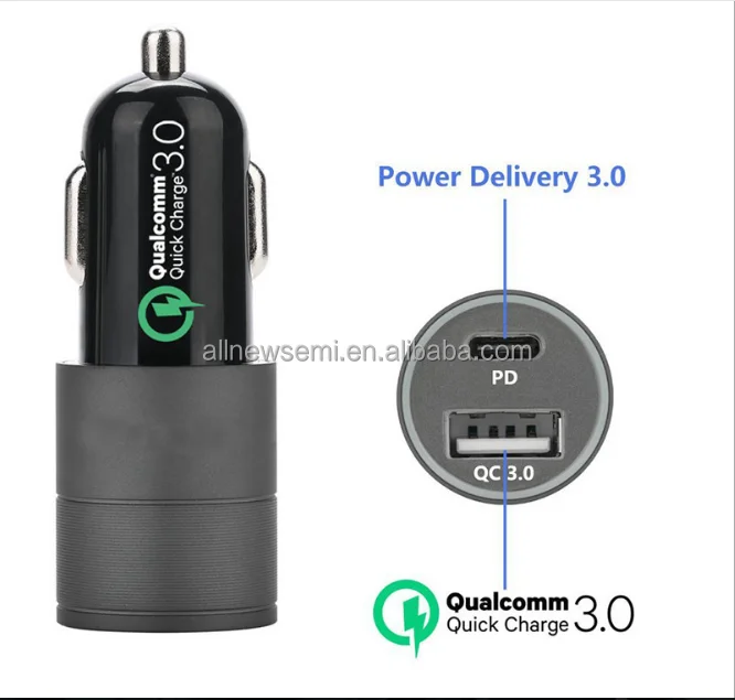 New QC 30 car charging PD fast charging 36W aluminum alloy dual USB car charging pd18w car charger