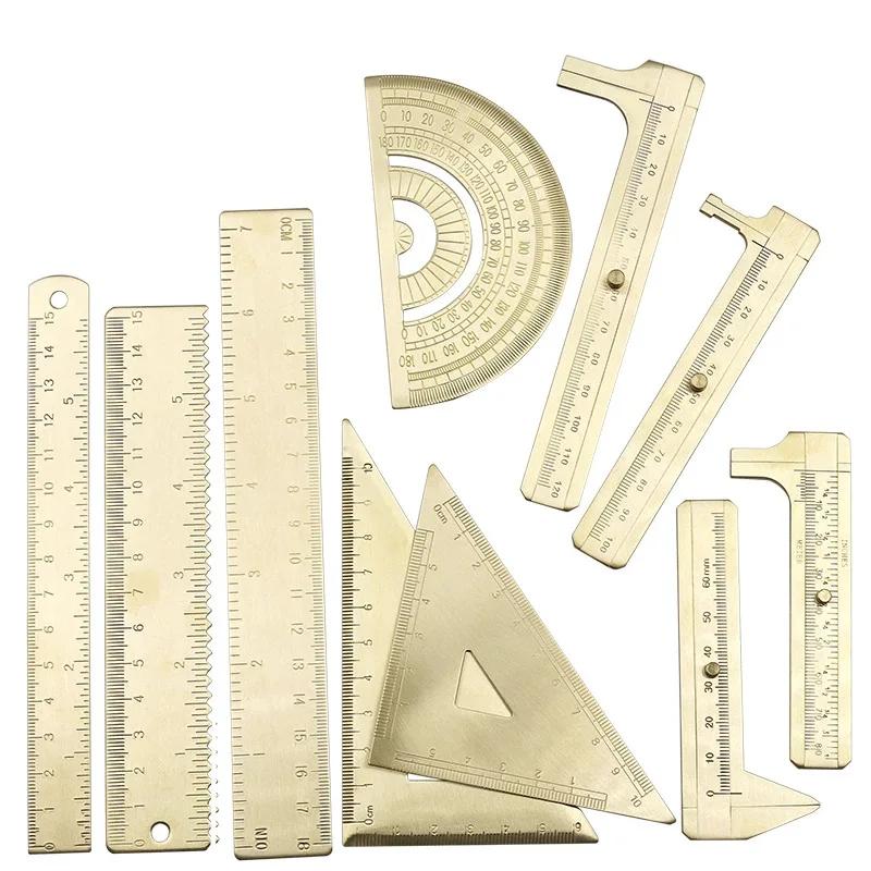 4 PCS Brass Retro Drawing Ruler Measuring Tools, Model: 0-10cm Right Angle  Triangle Ruler