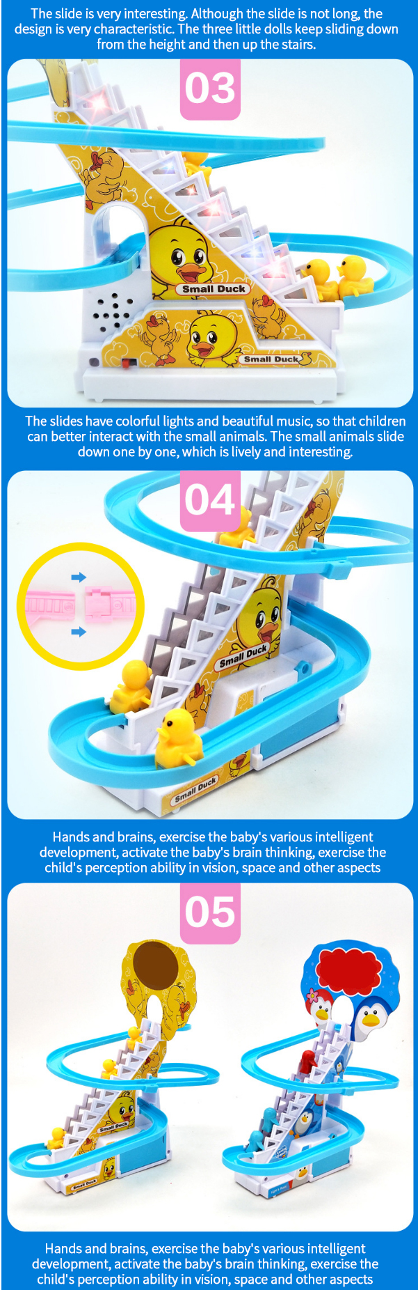 Children's Duck Competition Set up Stair Climbing Track Slot Machine Toy Led Flash and Music Little Duck Toy