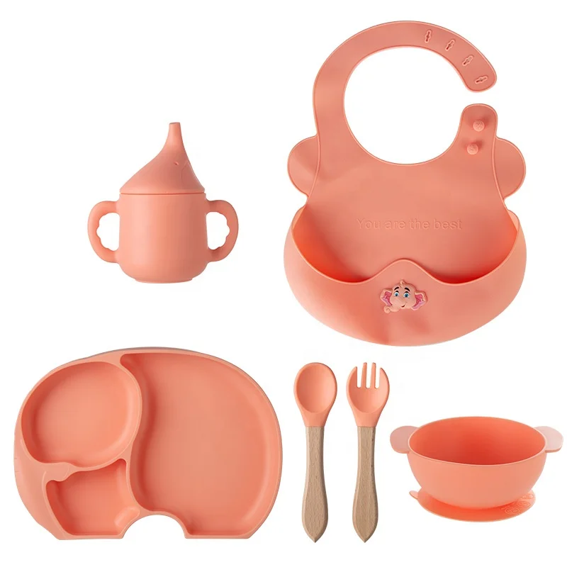 Custom BPA Free Food Grade Silicone Tableware Kid Other Plate Dish Snacks Cup Straw Bibs with Bowl Suction Feature