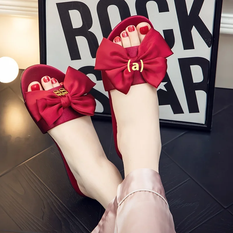 Factory Direct Sale Red Open Toe Wedding Slippers Sandals for Spring Summer Cotton Fabric Lining Fur One Piece Dropshipping
