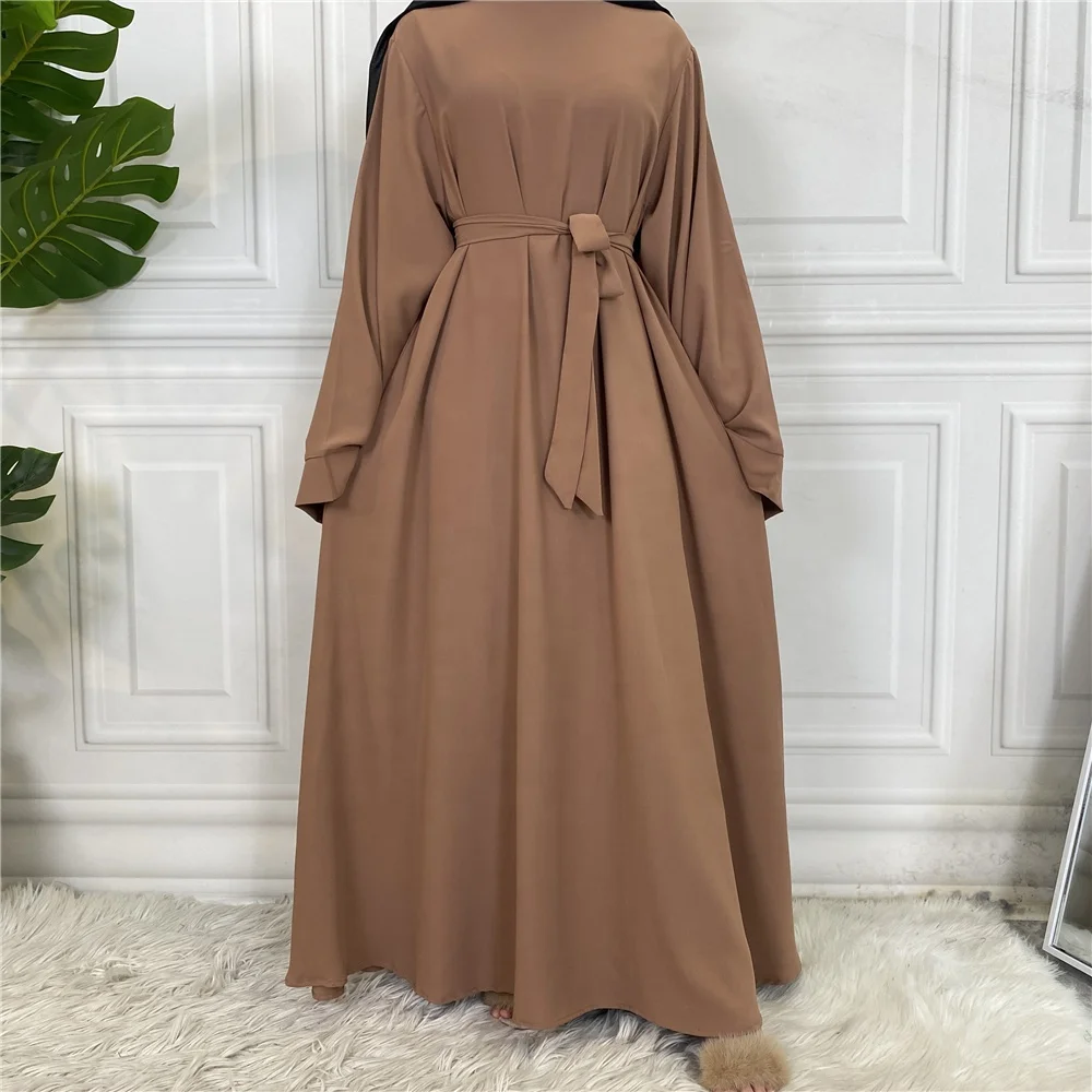 Hot Sale Solid Color Crew Neck Simple Modest Dress Kaftan Islamic ...