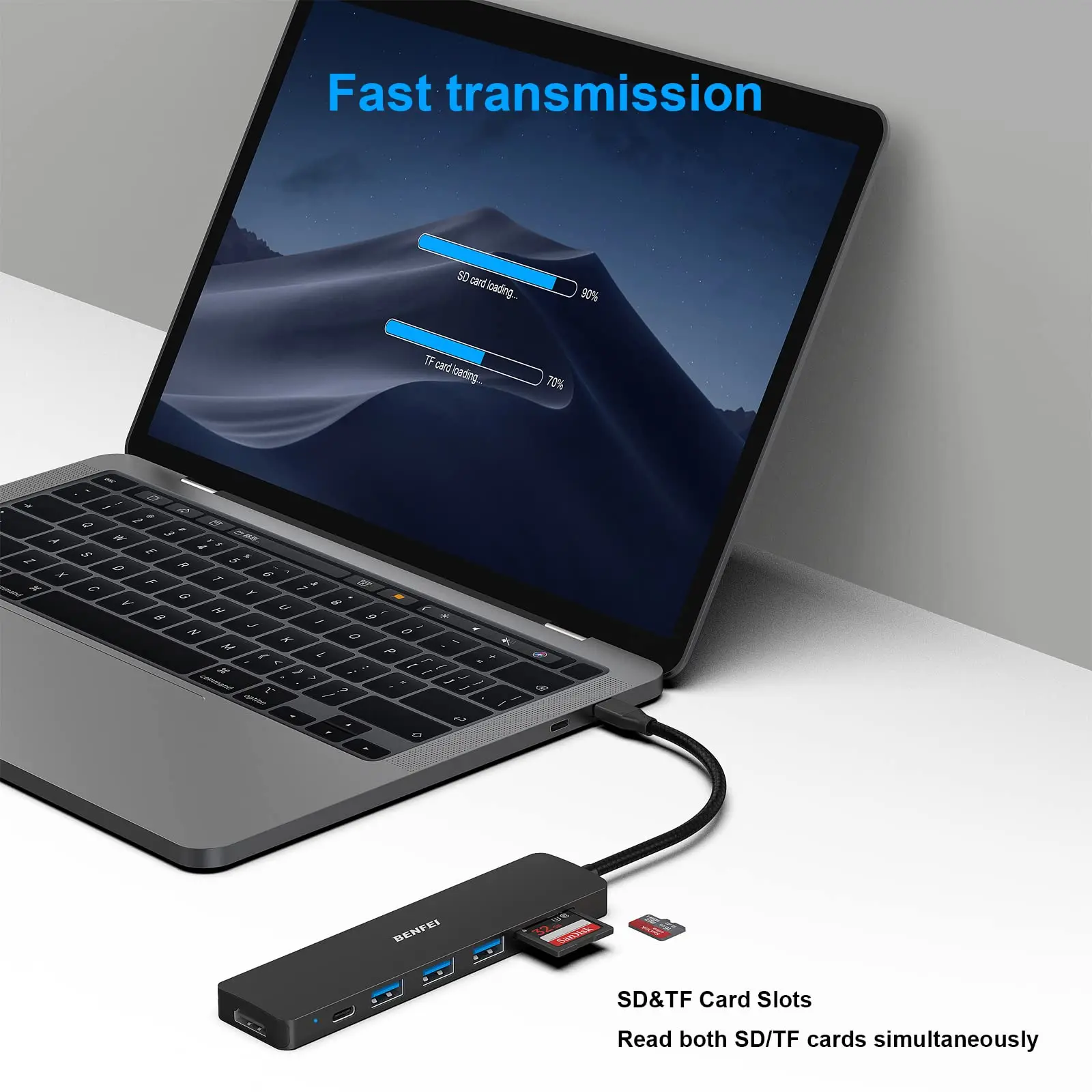 Hub USB-C 7-en-1 Multiport - HDMI 4K, 100W Power Delivery, 3x USB 3.0, Lecteur SD/TF - Pour MacBook, IPhone 15/16, PC