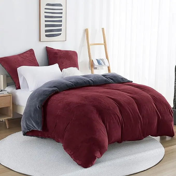 Europe Popular Double Sides Solid Color Winter Flannel  Eco-Friendly Bedding Set for Adult Keep