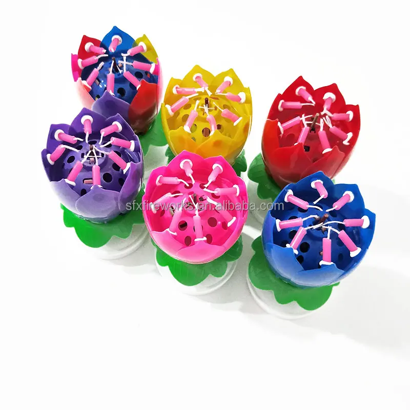 Incredible Happy Cake Party Colored Magic Sparkler Number Rainbow Rotating Musical Lotus Flower Music Birthday Candle
