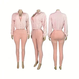 Dropshipping New Arrivals Trendy Popular 2026 Women Coats Jogging Wear 3 Piece Long Pants Set