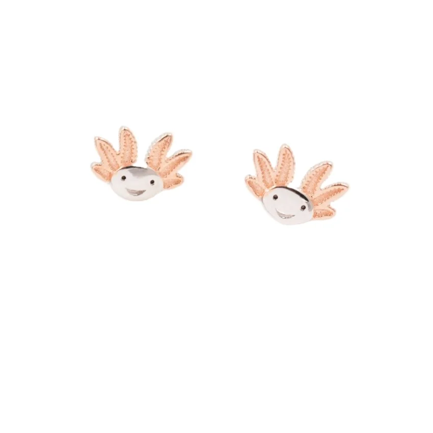 Boucles D'Oreilles Axolotl Ou Renard Pierre De Lune Argent 925 - Bijoux Mignons Cadeau Femme Fille