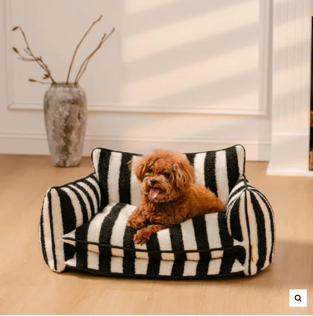 Four Seasons Pet Sofa Striped Plush Orthopedic Dog Bed Washable Large Pet Couch Soft Dog Bed Cat