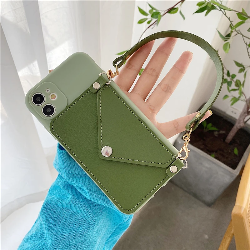 Leather wallet bag Luxury TPU Mobile Accessories Back Cover Phone Case For iPhone 13 12 Pro With Hand Strap manufacture