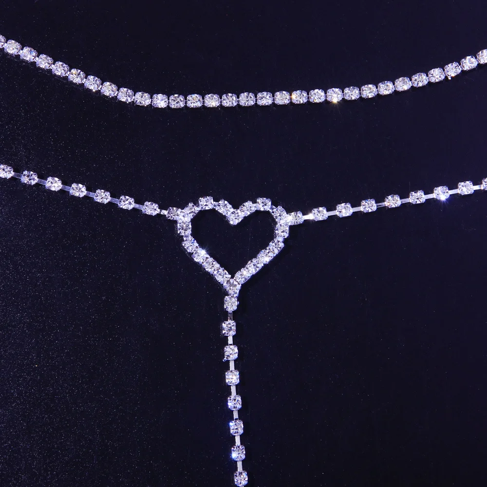 Sexy Rhinestone Gold Plated Adjustable Hearts Belly Waist Body Chain